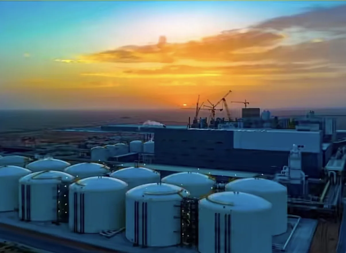 Bulk storage tank farm at the partner plant, holding soda ash and sodium bicarbonate before packing